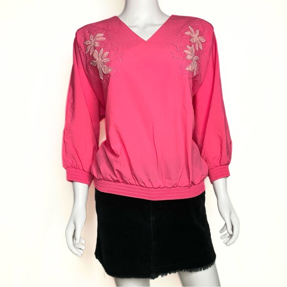 Bagwear Pink Floral Appliqué Top Womens SZ XL Girlhoodcore Feminine Living Doll - Picture 3 of 8